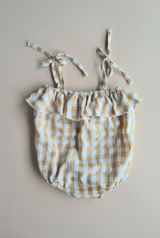 Mustard Gingham Cotton Romper