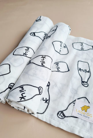 Muslin Swaddle Blanket - Milk Bottle